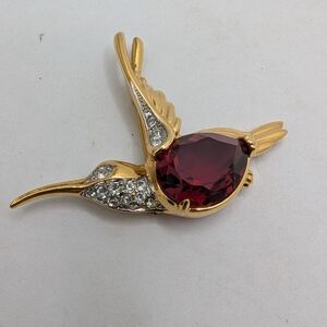 Swarovski Unstamped Jelly Belly Gold Tone Hummingbird Brooch